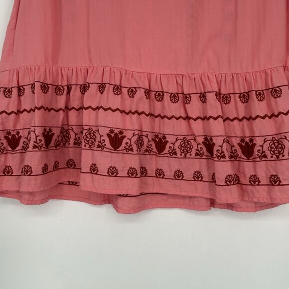 LOFT Floral Embroidered Henley Blouse Pink Peplum Ruffle Boho Feminine Size M - Picture 8 of 10